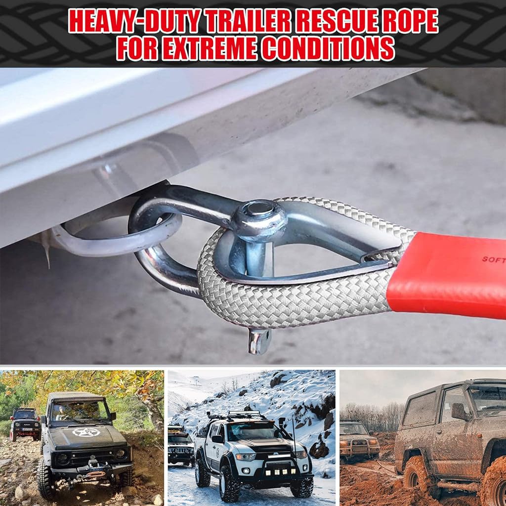 STHIRA 30ft -18Tons Tow Rope, Heavy Duty Towing Strap with Screw Fixed D Ring, Woven Nylon Car Toe Cable for Car Attachment Max 18000kg Loading Capacity Towing Rope Carry Up for Truck, Off-Road, SUV