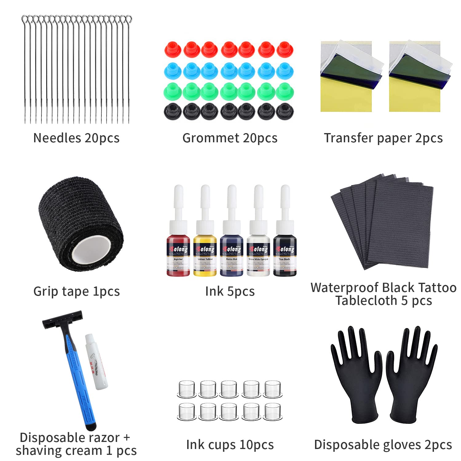 MAYCREATE Hand Poke Tattoo Kit and Stick Tattoo Machine Kit Hand Stick Poke Pen Kit DIY Tattoo Tool Kit Kit with 5 Tattoo Ink 20 Fine Needles For Men Tattoo Supplies