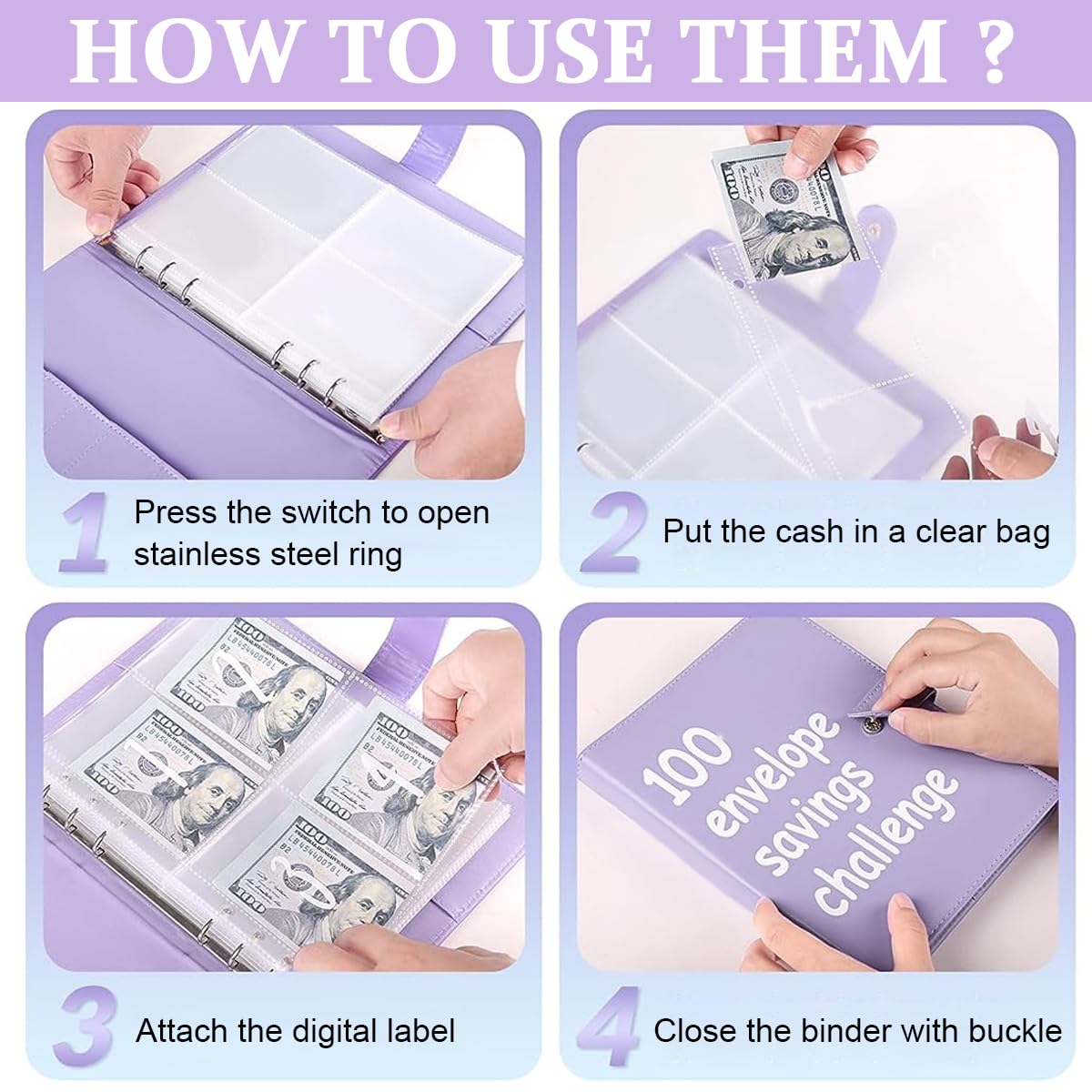 HASTHIP Money Saving Planner A5 Budget Binder 100 Days Money Saving Plan Binder with 100 Cash Envelopes Money Saving Budget Binder for Planning and Saving