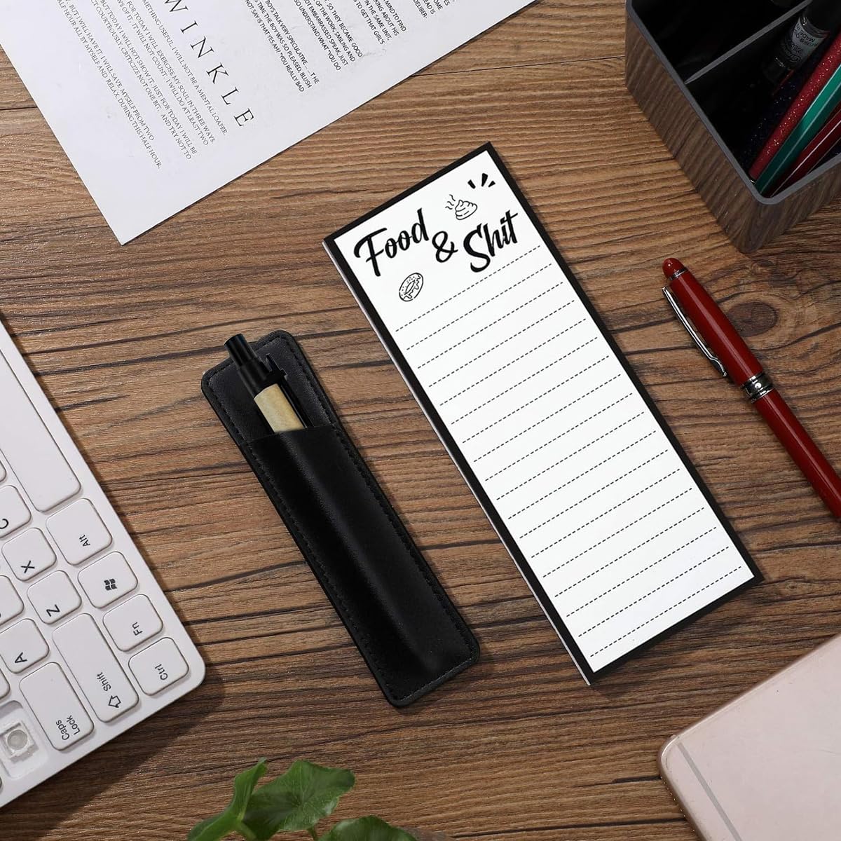 Climberty Grocery Shopping List Fridge Magnet with Marker, 50-Sheet Magnetic Kitchen Grocery List Note Pads, Magnetic Pu Leather Marker Pouch for Shopping and to Do Lists (Black)