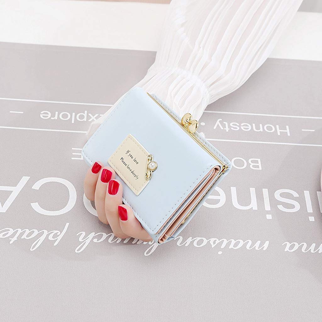 SANNIDHI Women's Wallet Purses - KQueenStar Leather Wallet Women Credit Card Holder Ladies Purse Clutch Holder Case with Heart-Shaped Metal Buckle Gift (Blue)