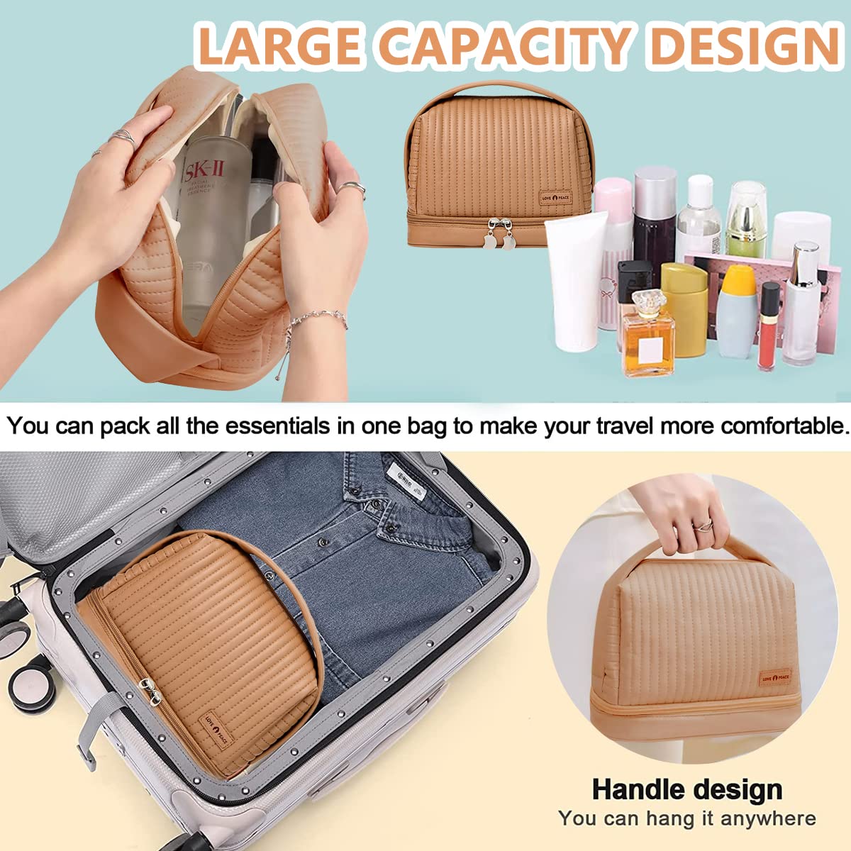 ZIBUYU Womens Toast Cake Cute Cosmetic Organizer Bag,Makeup Pouch for Women,Portable Dry Wet Separation wash Bag,Travel Bag Essential Buggy Bag,Cosmetic Storage,Coffee
