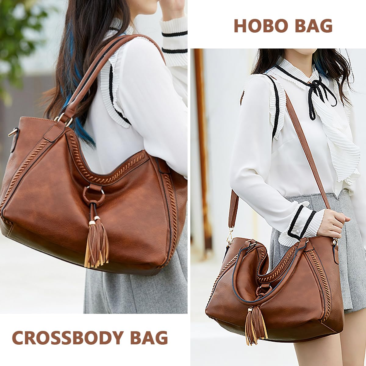 PALAY Tote Bags for Women Handbag Large Capacity Retro Vintage Tote with Shoulder Strap Tassel Decor Handbag for Lady Soft PU Leather Tote Bag Classic Solid Color Shoulder Crossbody Bags
