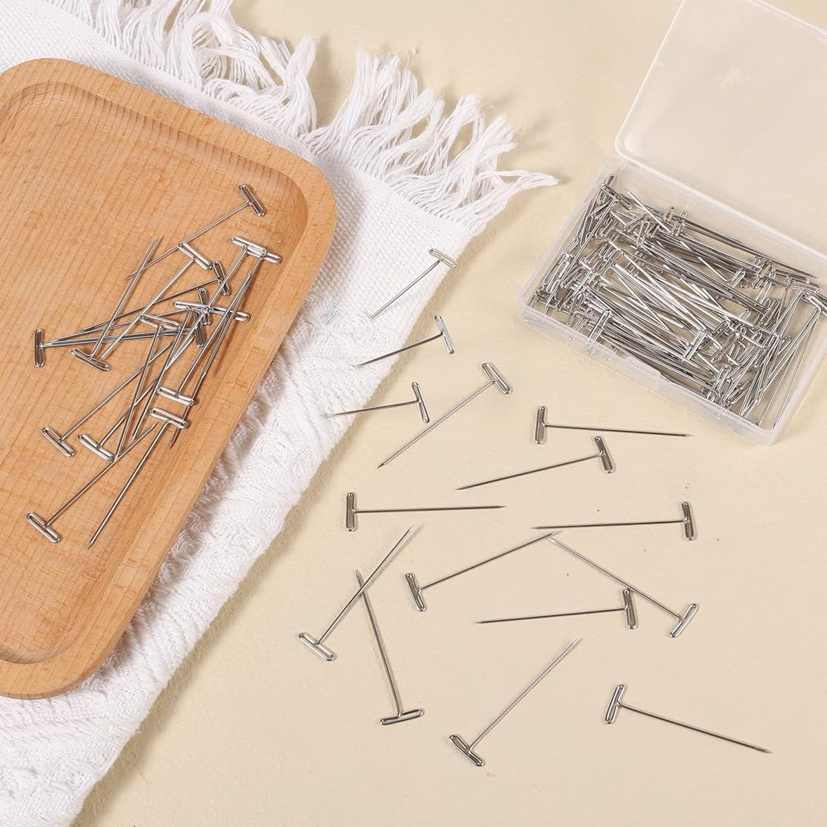 MAYCREATE 100PCS T Pins, 2 inch Sewing Pins, Long Straight Pins for Sewing, Foam Head, Modelling, Wig Making and Craft, Quilting and Blocking Decoration with Storage Box