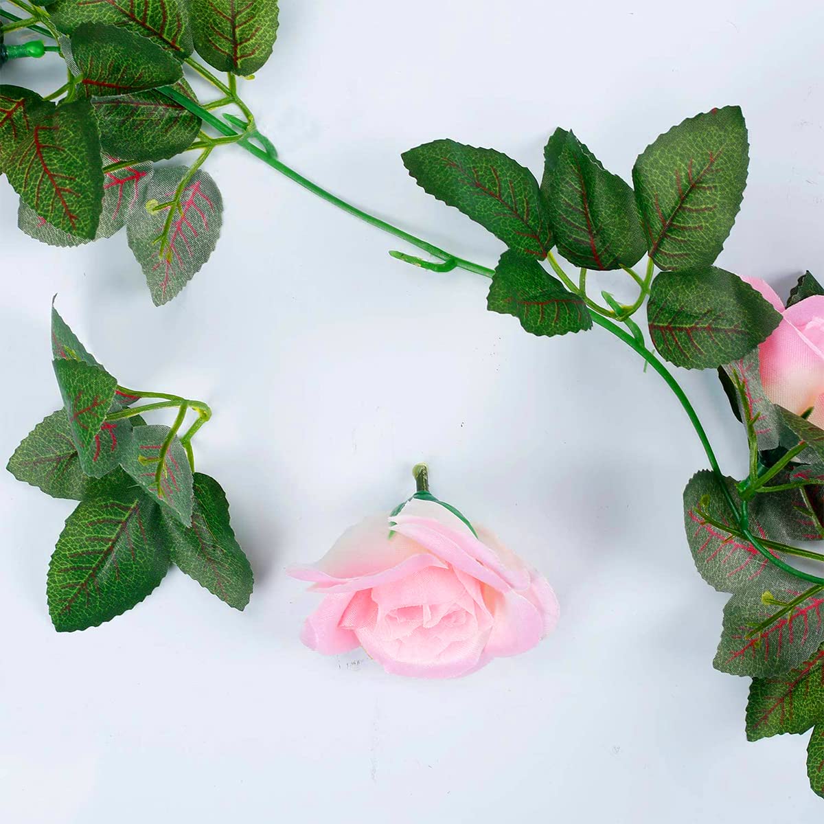 HASTHIP Artificial Rose Flowers Vine Garland, 1.8m Fake Artificial Flower Hanging Rose Ivy Flowers Garland Ornament for Door, Room, Garden, Wedding Decroation, Pink