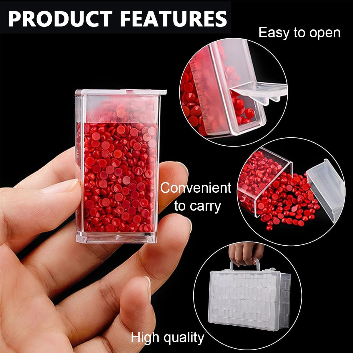 HASTHIP 64 Grids Diamond Painting Storage Box, Diamond Painting Accessories Storage with Pick Up Pens, Diamond Trays, Spoon, Tweezers, Label Sticker