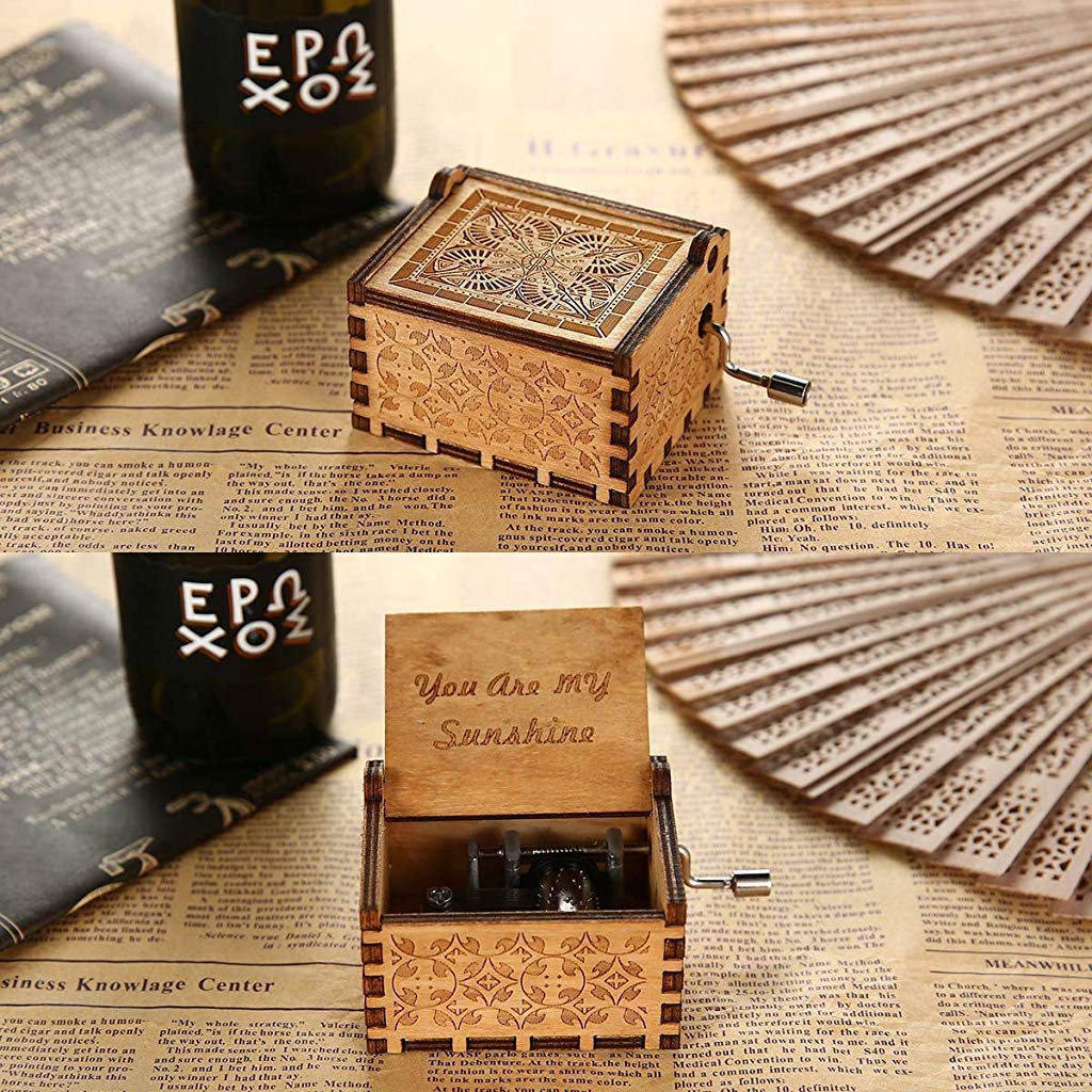 PATPAT Wood Music Box, Wooden Classic Music Box with Hand Crank Birthday Gifts for Girls Boys Diwali Gifts for Kids Friends Family -You are My Sunshine