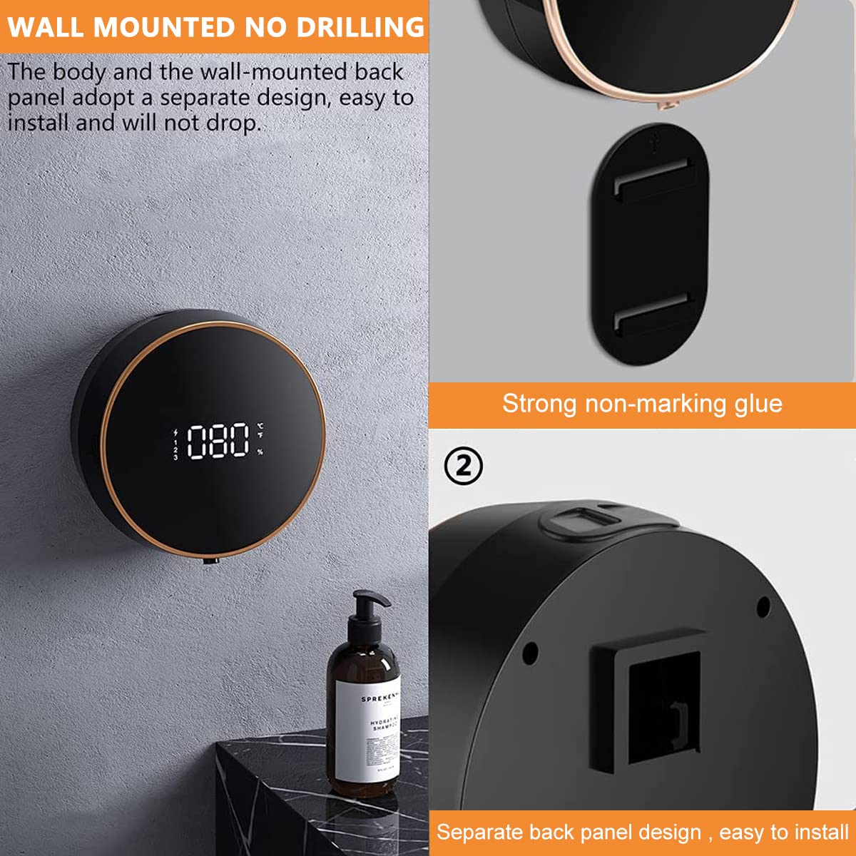Supvox Auto Soap Dispenser LCD Soap Foamer Dispenser Adjustable Time No-Touch Wall Soap Foam Dispenser 280ml Hand Wash Soap Foamer Handwash Dispenser for Kitchen Bathroom Office Public Area