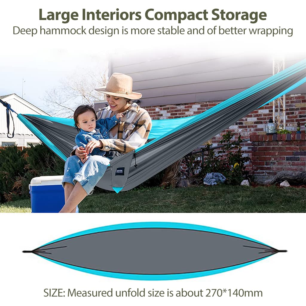 HASTHIP Blue Hammock for Camping Outdoor Activities with 2 Fixing Straps, Swing for Adults and Kids,Portable Ultralight Nylon Hammock for Travel,Beach,Trekking,Maximum 200kg Load