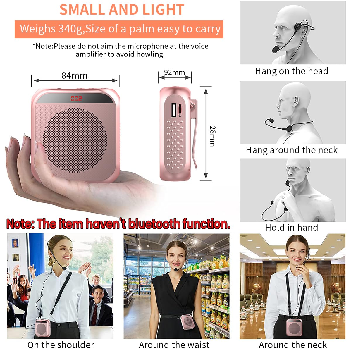 ZORBES Voice Amplifier Microphone Headset Set 1800 mAh, USB Rechargeable Support TF Card/Flash Drive, with Strap Belt, Portable Voice Amplifier for Teachers, Classroom, Meetings, Yoga, Tour Guides