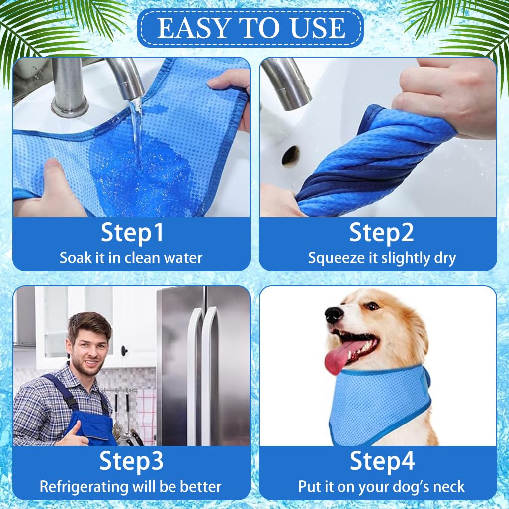 Qpets Dog Cooling Bandana, Pet Ice Scarf Instant Cooling Collar for Dog Cat, Reusable Cooling Neck Wrap Breathable Scarf for Large Medium Small Pets Summer Accessories