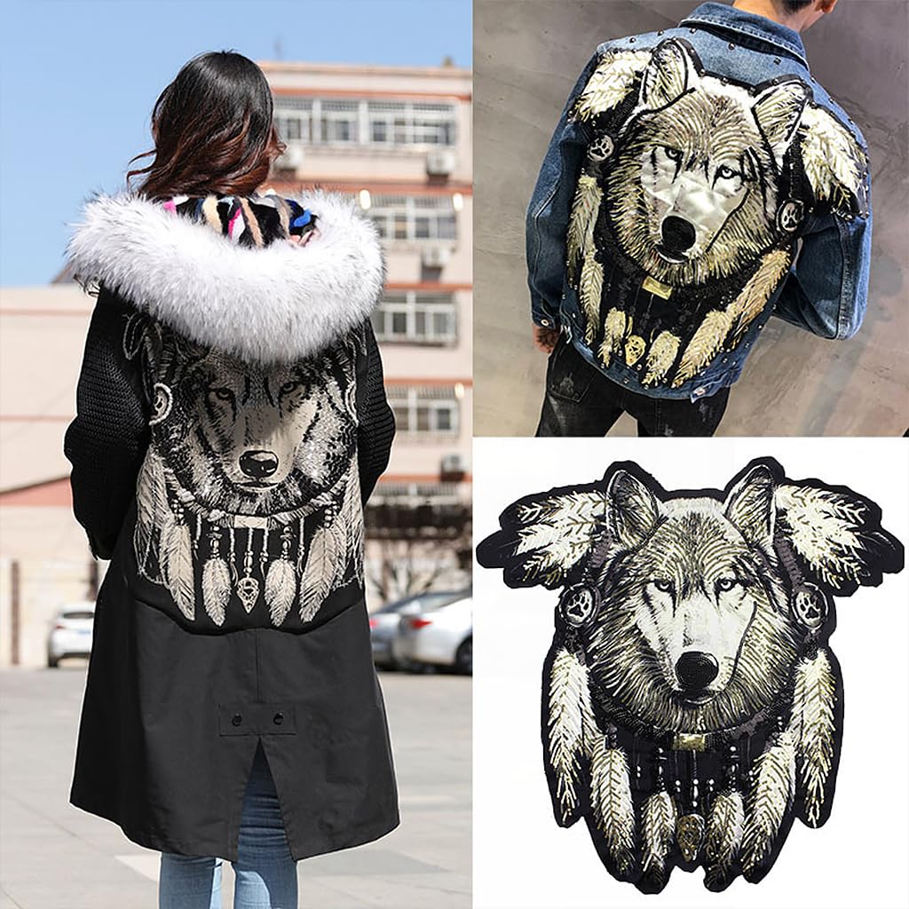 ZIBUYU Iron-on Embroidered Animal Patch for Clothing, Wolf Iron On/Sew On Patches Applique Repair Patch DIY Craft Accessories for Clothes Jacket Jeans Dress Backpacks, 60x59.5cm