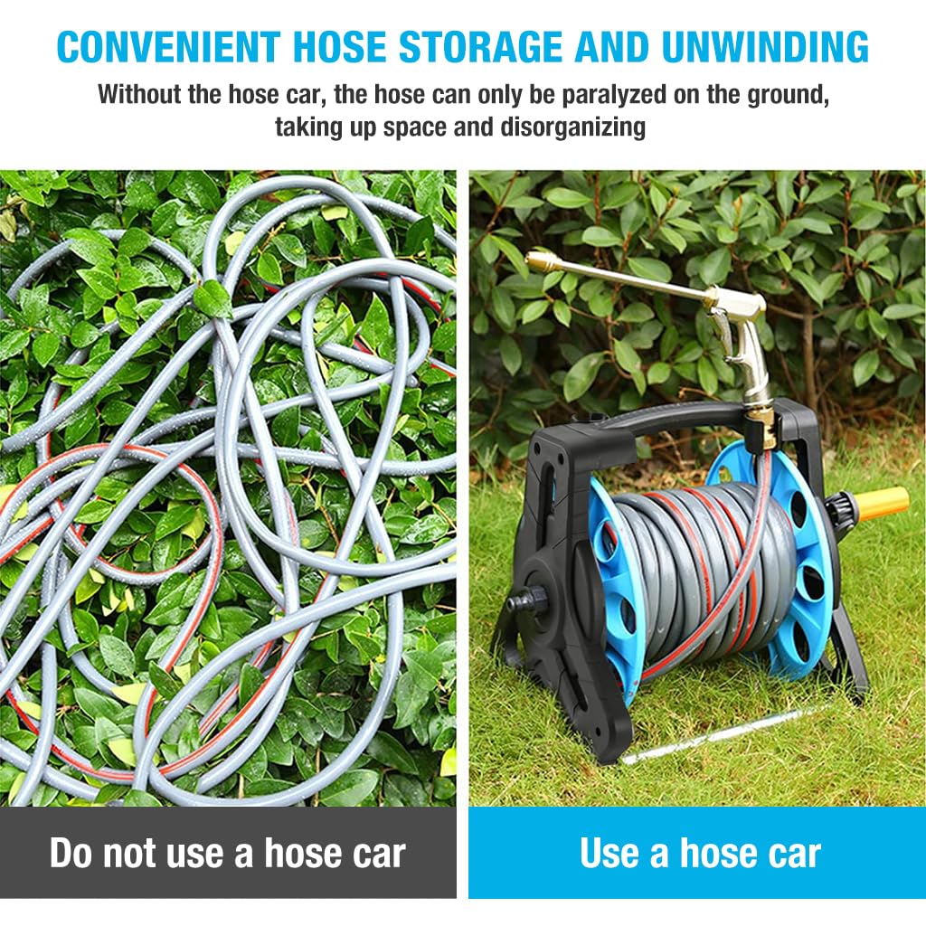 HASTHIP Hose Reel for Garden Hose with Pipe Connector, Labor Saving Hose Reel Hose Holder Gardening, Landscaping, Car Washing, Maximum Length 25m