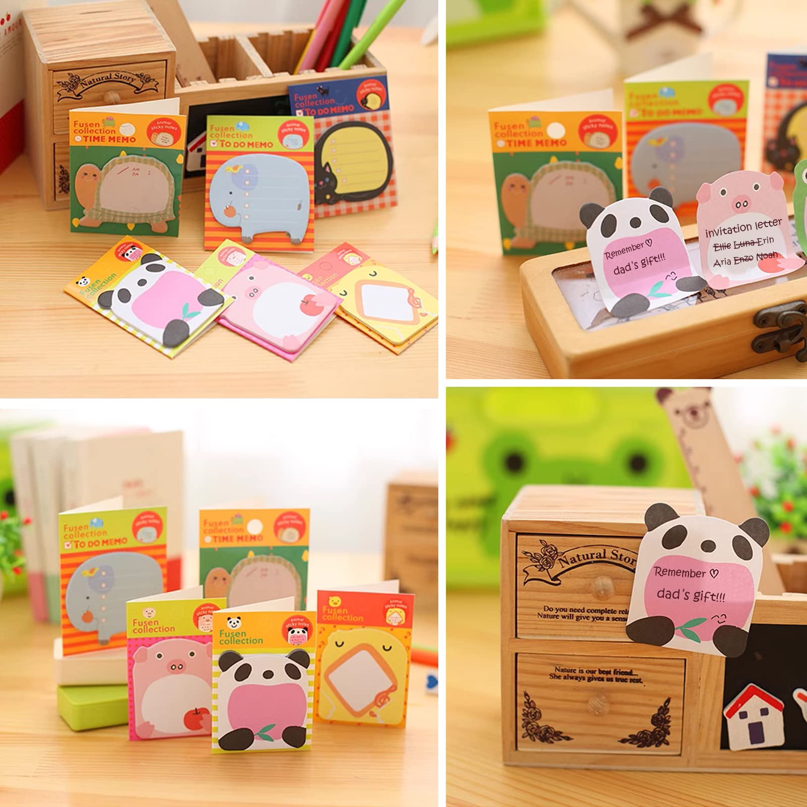 HASTHIP 24 Pack Sticky Notes, Cute Sticky Notes, 8 Cartoon Patterns Sticky Notes Set for Party Bags Animal Designs Party Bag Fillers for Kids, Sticky Notes Pad for Students, Office Staffs