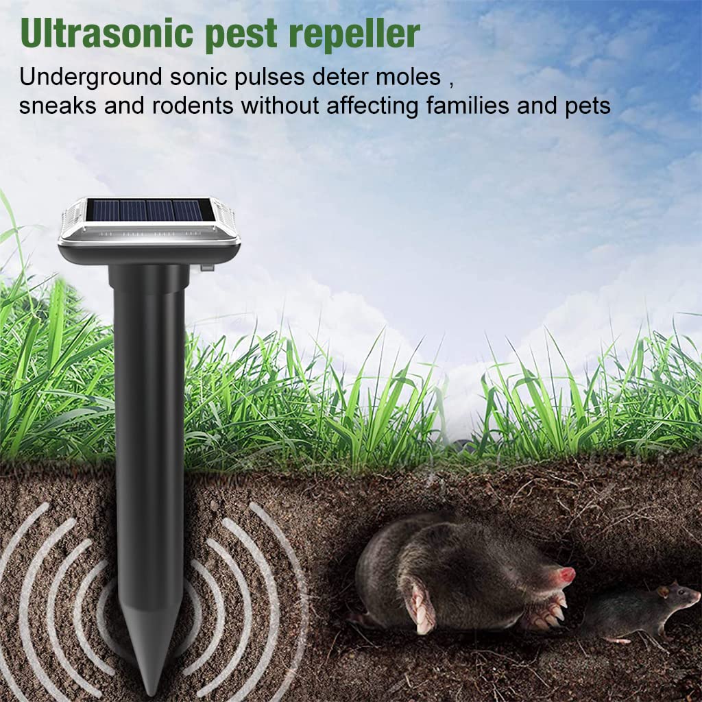 HASTHIP 2Pcs Solar Rat Repellent for Lawn Garden Outdoor, Waterproof Ultrasonic Pest Repeller Lizard Repellent Snake Repellent for Get Rid of Mole, Gopher, Snakes, Vole and Other Underground Pests
