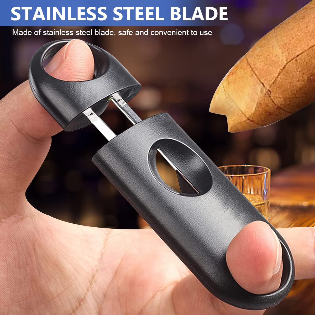 HASTHIP 3PCS Cigar Cutter Set, Stainless Steel V-Cut Cigar Cutter & Cigar Punch for Most Size of Cigars, Portable Pocket Cigar Tool with Bag, Perfect Combo of Cigar Accessories for Men