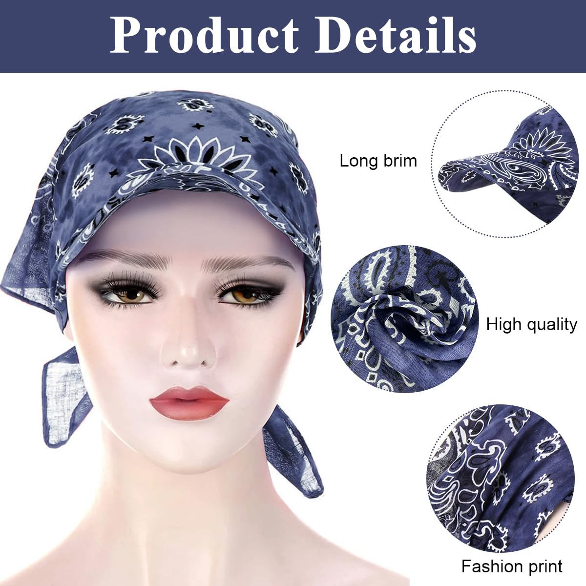 PALAY Beach Hat Silk Head Wrap Hat for Women Headscarf Hat Square Scarf Cap Tie Back Head Wrap Hat Summer Fashion Sun Hat Breathable Head Wrap Hat