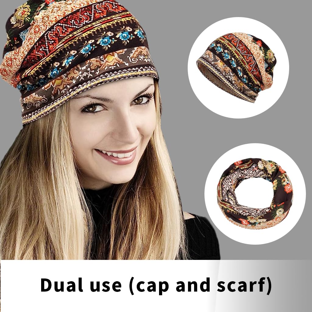 PALAY Slouchy Chemo Cap Beanie Cap for Women, Boho Print Bandanas Skull Cap, Fashion Soft Stretch Chemo Scarf, Casual Saggy Head Scarves for Women - All Seasons Use