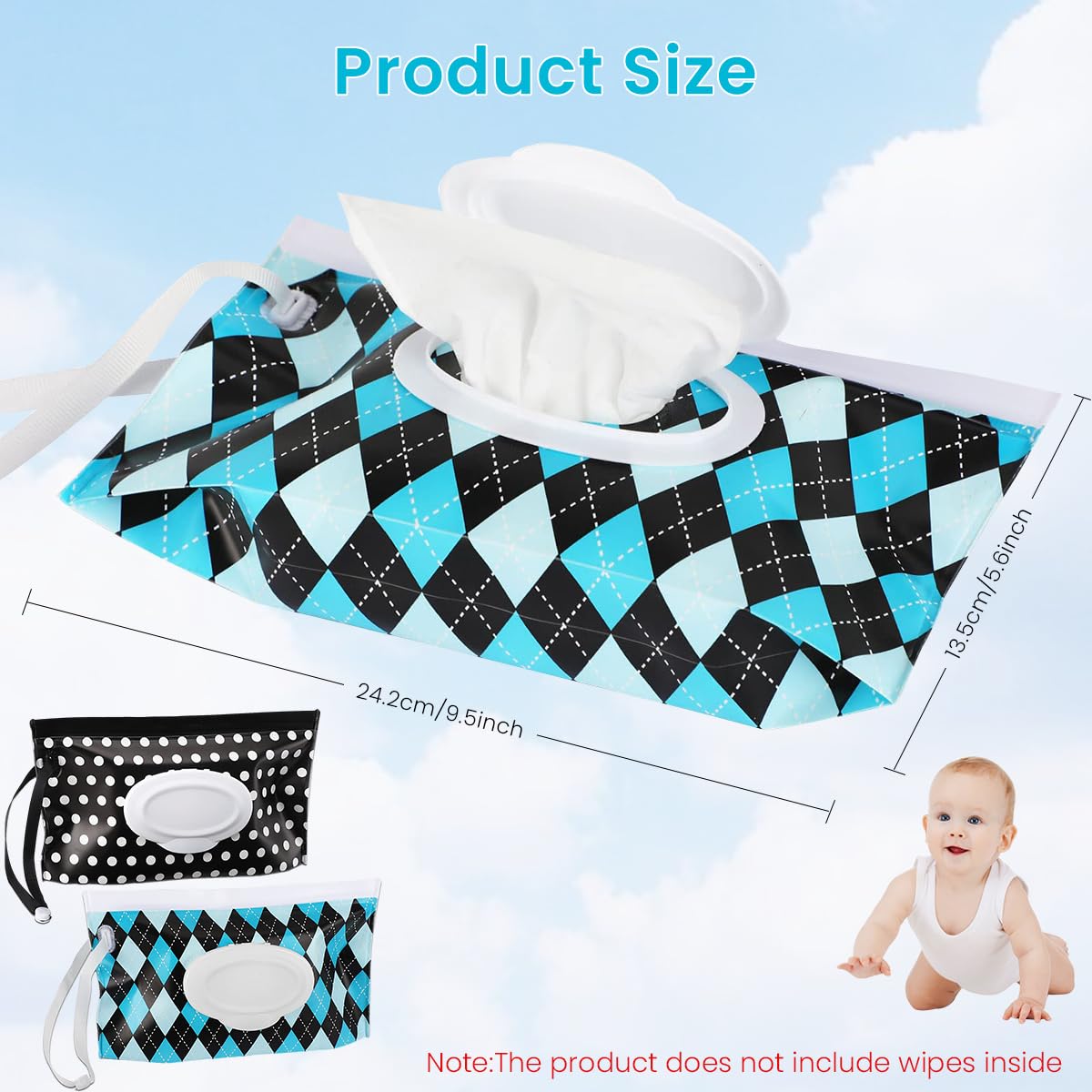 SNOWIE SOFT® 2 Pcs Waterproof Baby Wet Wipe Dispenser with Hand Strap, Dustproof Stroller Portable Refillable Wipe Holder Wipe Bag, Baby Wipes Container, Wipe Dispenser, Reusable Travel Wet Wipe Pouch