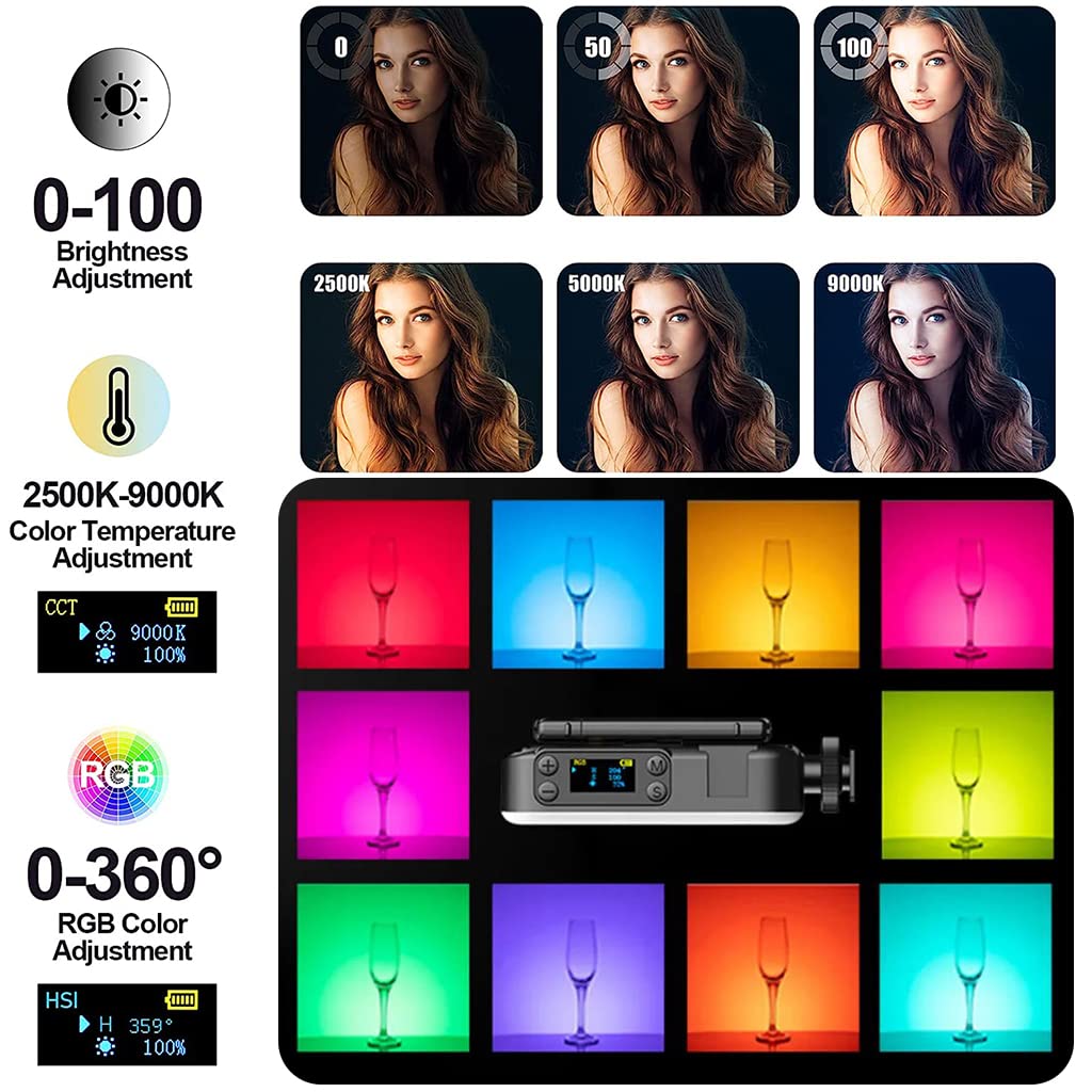 ZORBES RGB Video Light LED Camera Light Panel with TIK Tok Remote Control 360° Full Color LED Camera Light, 2500K-9000K, 2000mAh USB LED Video Light for Photography, Livestream, YouTube, TIK Tok