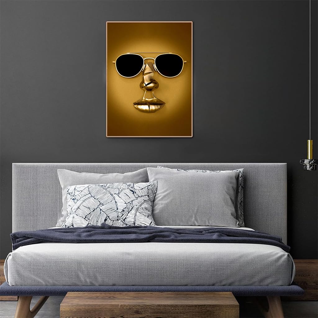HASTHIP 3D Metal Figure Statue Art Couple Love Heart Kiss Pictures Wall Art Canvas Print Poster Drawing Decor for Home Living Room Bedroom Office - Without Frame, (30x40cm) Gold