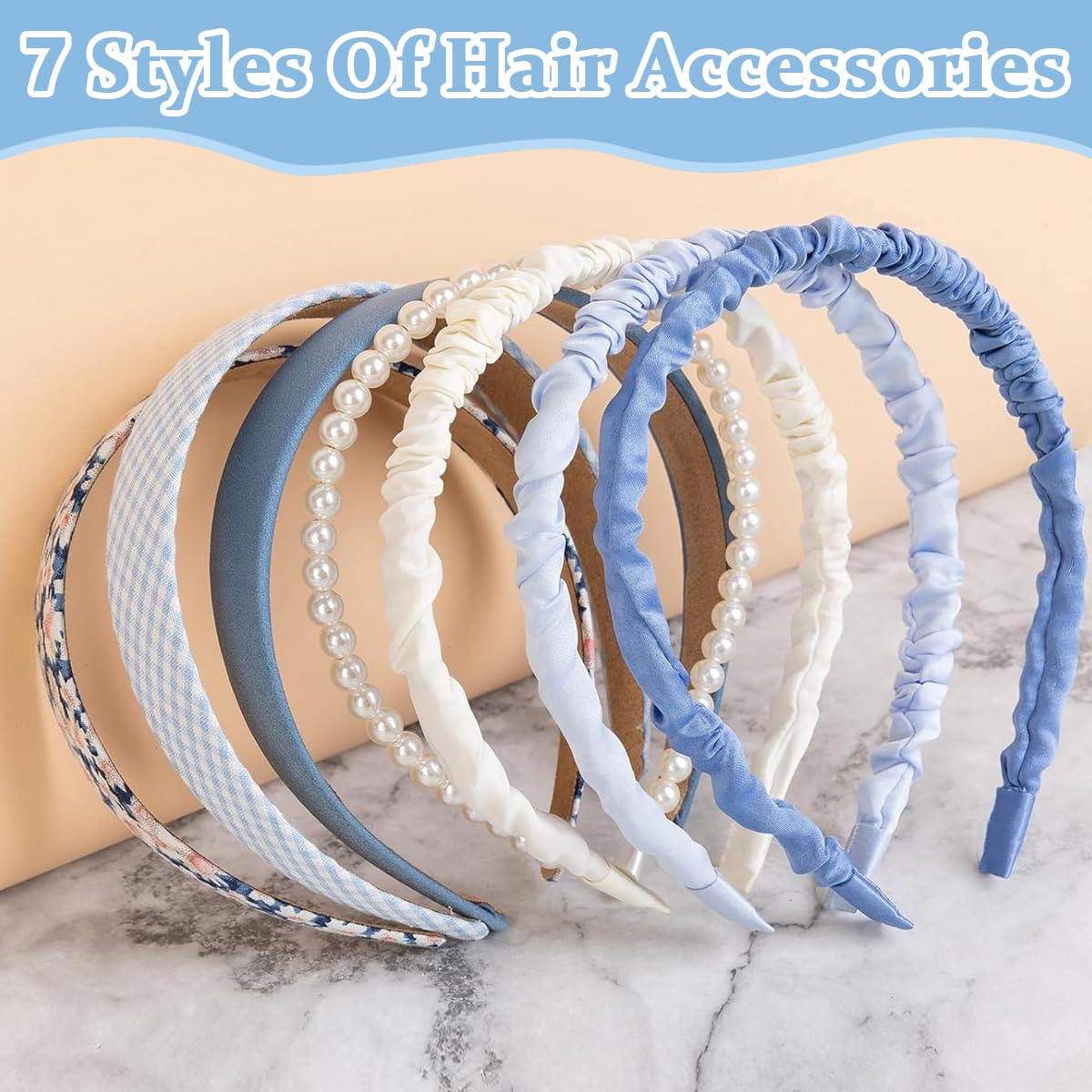 PALAY 7pcs Headband for Women Different Designs Headband for Girls Stylish Pearl Flower Hair Bands Non-slip Solid Headbands Set Gift