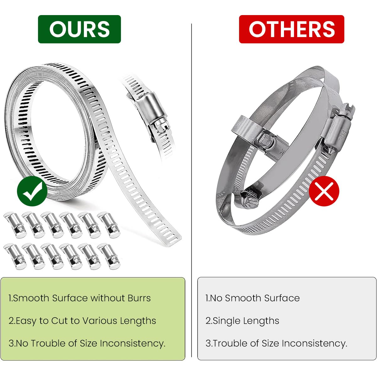 Serplex 32.8ft Hose Clamp Roll DIY Hose Clamp Roll 304 Stainless Steel Hose Clamp with 12 Fastening Bolts Attachment Cuttable Hose Clamp Hose Clamp Band for Plumbing, Pipe Repairing