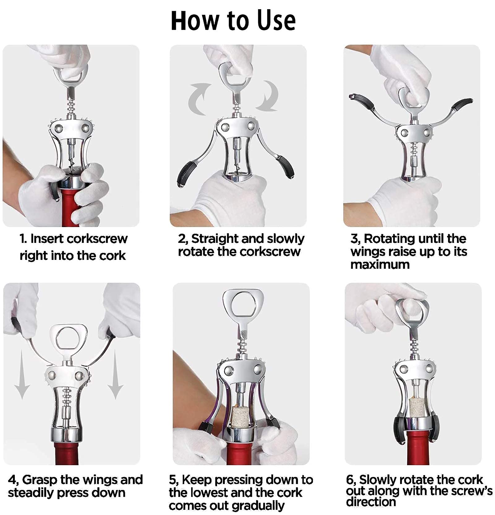 HASTHIP 3PCS Upgrade Multifunctional Wing Corkscrew Beer Bottle Opener Gift Set with Bottles Stopper and Foil Cutter Waiters Cork Remover for Kitchen,Restaurant,Chateau Bars