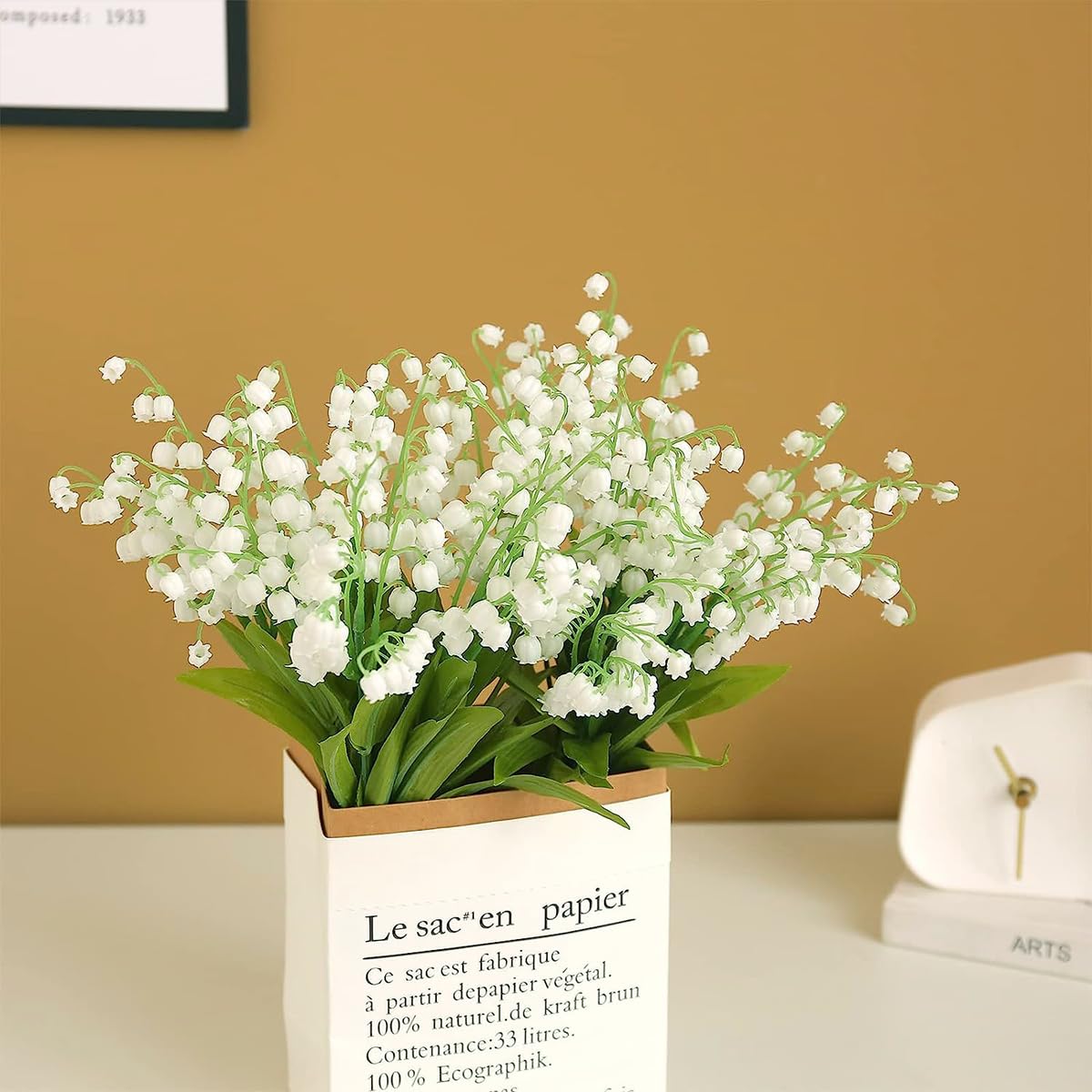 HASTHIP 6 Bundles Artificial Flowers, Lily of The Valley Flowers Plant Faux While Flowers Wind Chime Orchid Holding Bouquet Outdoor Bridal Wedding Bouquet for Home Garden Party Decoration