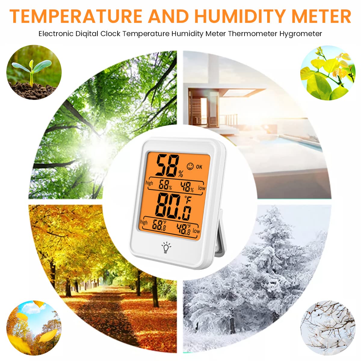 Serplex Electronic LCD Digital Display Indoor Thermometer Hygrometer Weather Station Monitor Hygrometer Backlit Humidity Guage Accurate Temperature Monitor Meter with Stand for Home Office Green House
