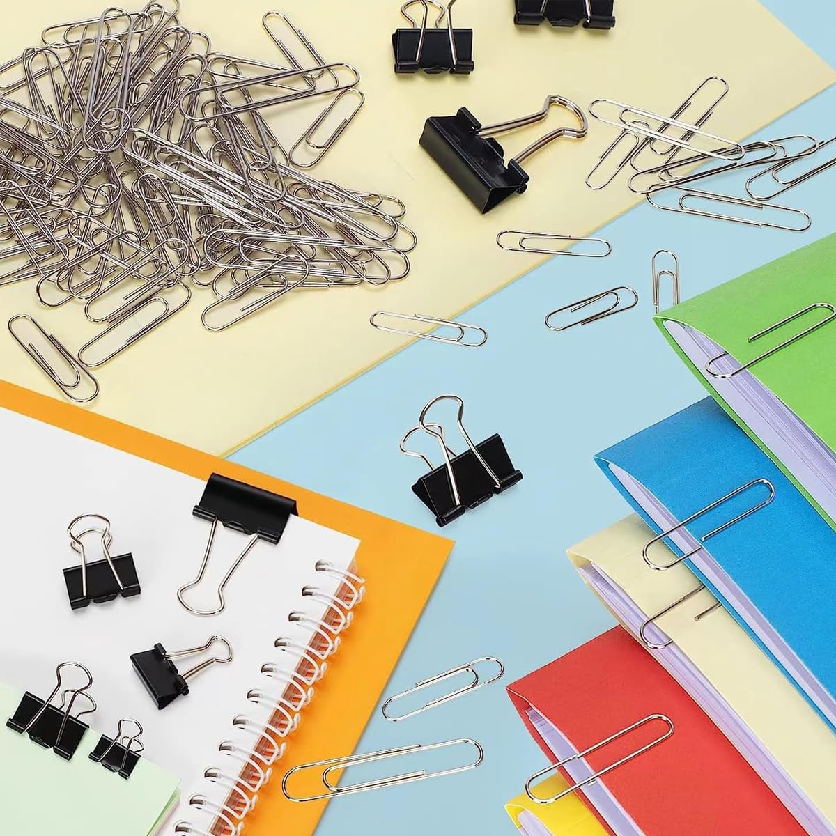 Climberty 340pcs Binder Clips & Paper Clips Set - Black Binder Clips Jumbo Paperclips Set, Large Paper Clips for Office, School Supplies, Binder & Paper Clips in Container with Compartment