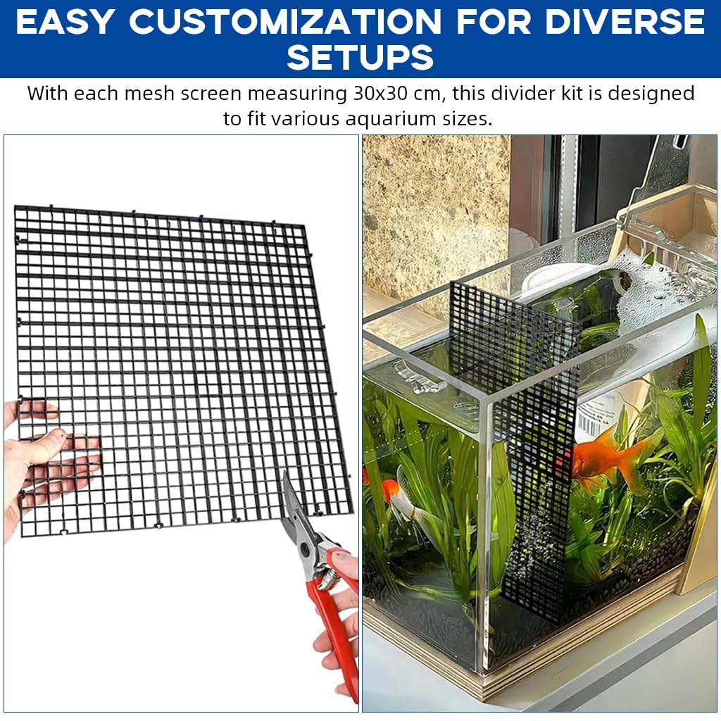 Qpets® 4pcs Fish Tank Dividers Kit, Mesh Screen with 4 Suction Cups PP Plastic Aquarium Dividers Isolation Boards Tank Separators for Dividing Fish, Turltes, Lizards