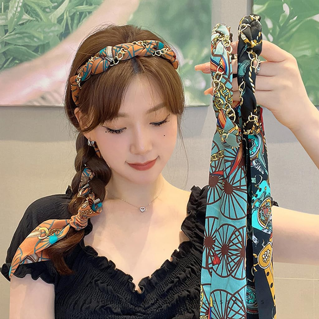 PALAY 3Pcs Floral Headbands for Girls Chic 2 in 1 Ribbon Head Bands for Hair Braiding Countryside Style Floral Ribbon Hair Braiding Headband Chic Girls Headband Fashion Hair Accessories