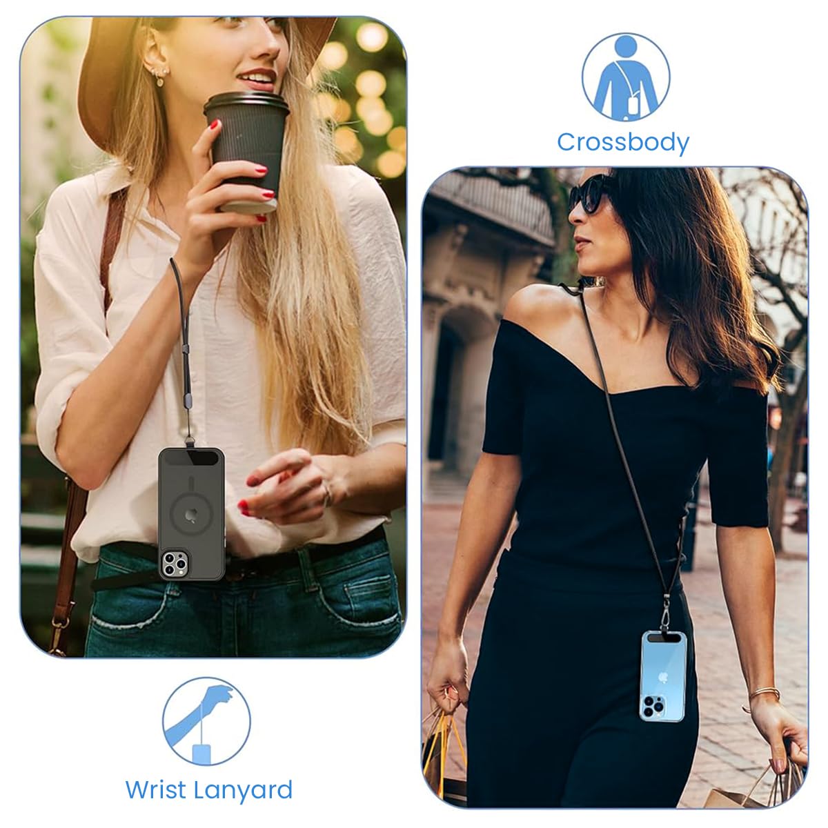 ZORBES Phone Lanyard for Phone Case Adjustable Phone Strap Set for All Phone Case Universal Phone Neck Strap and Wrist Strap for Phone With 2 Self-adhesive Inserts Phone Sling Not Includes Phone Case