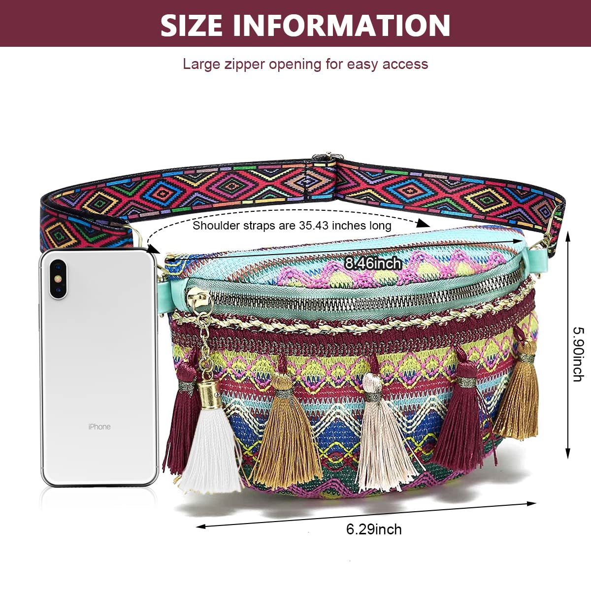 PALAY Chest Bag for Women Adjustable Waist Bag for Women Exotic Boho Crossbody Shoulder Bag Tassel Design Chest Bag for Women Travel Bag