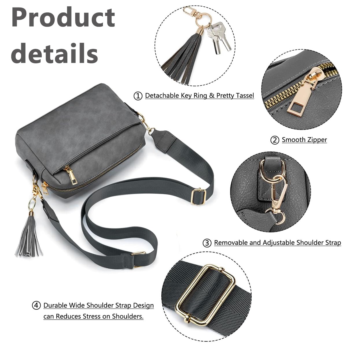 PALAY Small CrossBody Bags for Women PU Leather Phone Bag Square Shoulder Bag With with Adjustable and Removable Wide Strap