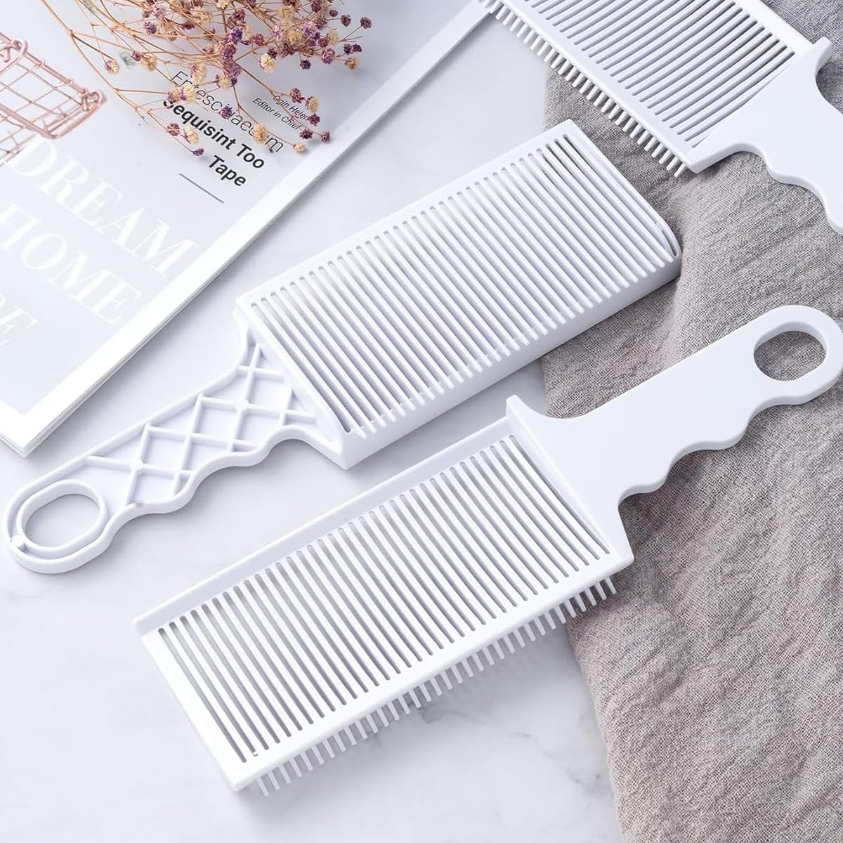 MAYCREATE Barber Fade Comb for Men, Barber Clipper Fading Comb, Professional Hair Cutting Haircut Comb, Heat Resistant Flat Top Salon Styling Tools - White