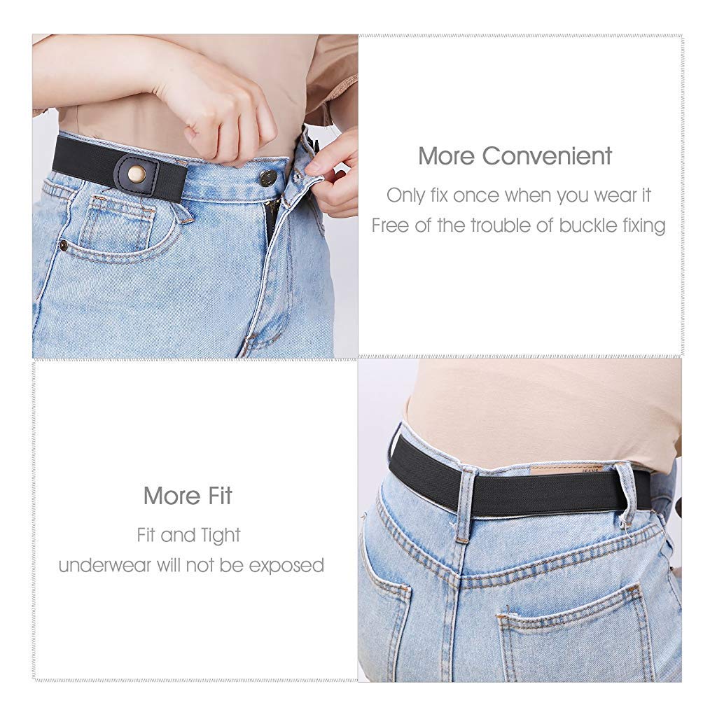 PALAY No Buckle Ladies Elastic Belt for Women Mens Invisible Jeans Pants Dress Stretch Waist Belt up to 48