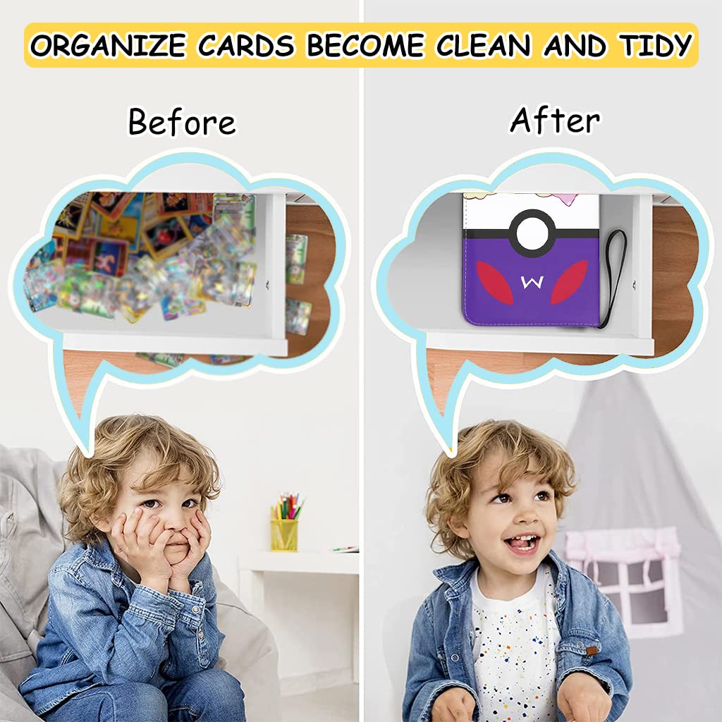 PATPAT Poke-mon Binder, Trading Cards Collector Album for 400 Poke-mon Cards Cartoon Prints Zipper Bag Trading Card Binder Poke-mon Collection Cards Pack Bag Game Cards Case Gift for Kids Boys Girls