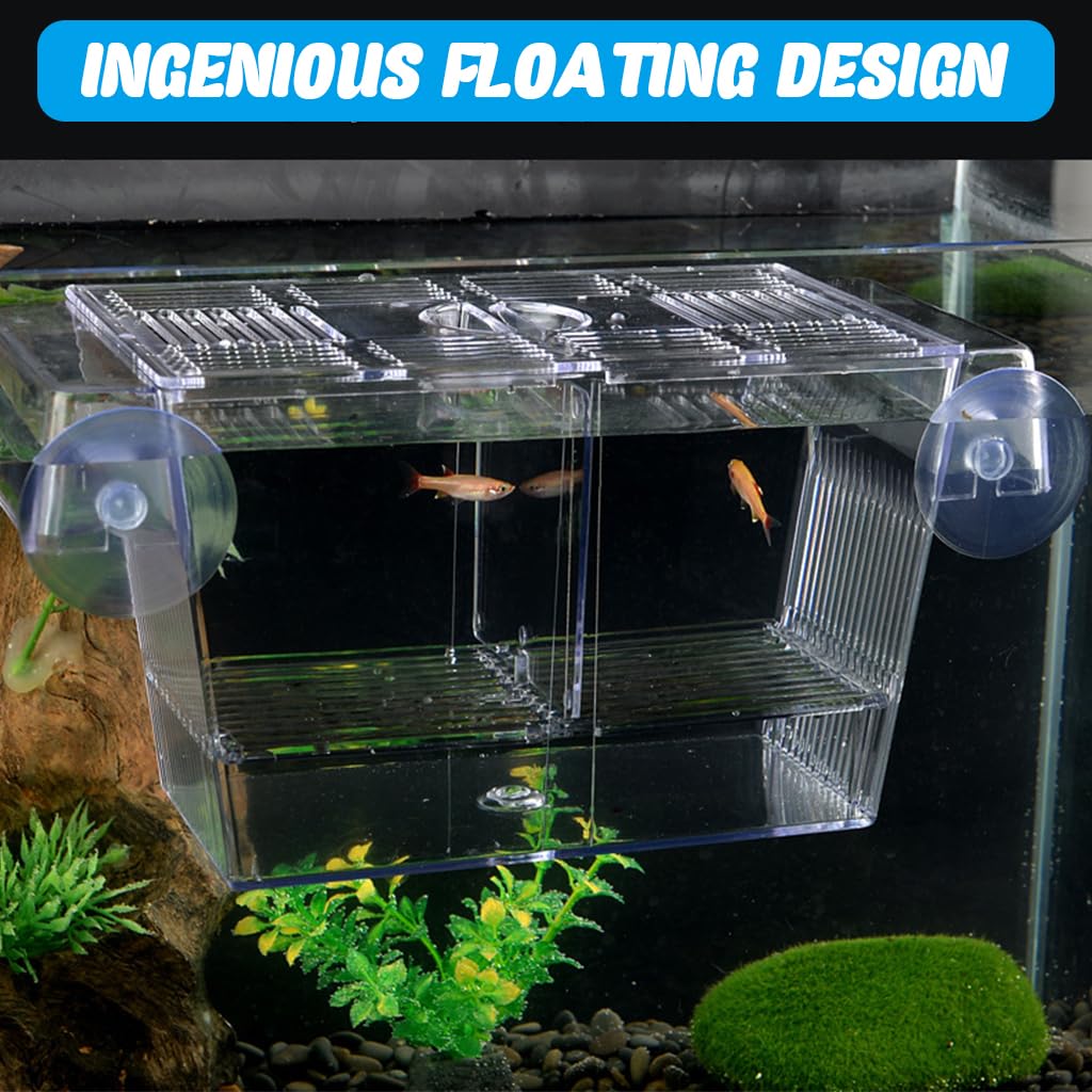 Qpets Aquarium Fish Breeding Box in-Tank Floating Breeding Box with Suction Cups Large Quarantine Fish Tank Box Acrylic Large Fish Breeding Box, 20.5x9.5x9.9cm