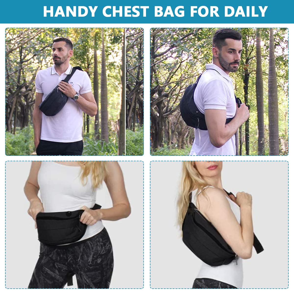 GUSTAVE Waist Bags for Men Women with Adjustable Reflective Strap, Waterproof Large Capacity Chest Bag Stylish Bum Bag for for Travel Running Outdoor Sports Cycling