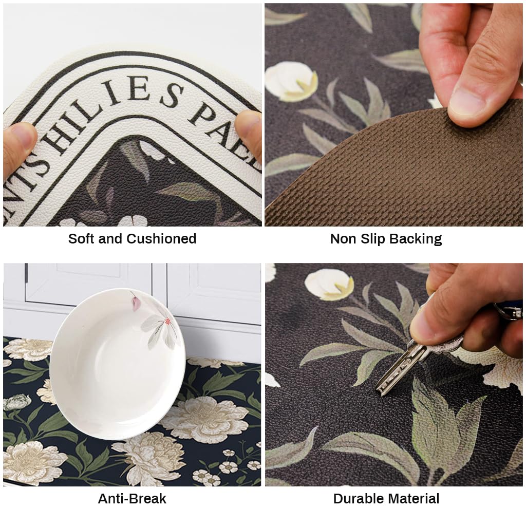 HASTHIP 2PCS Kitchen Mats for Floor Anti Fatigue Mats, Non Slip Kitchen Rugs Waterproof Memory Foam Floral Print Pattern Kitchen Rug for House, Office, Kitchen (40 * 60cm & 40 * 120cm)