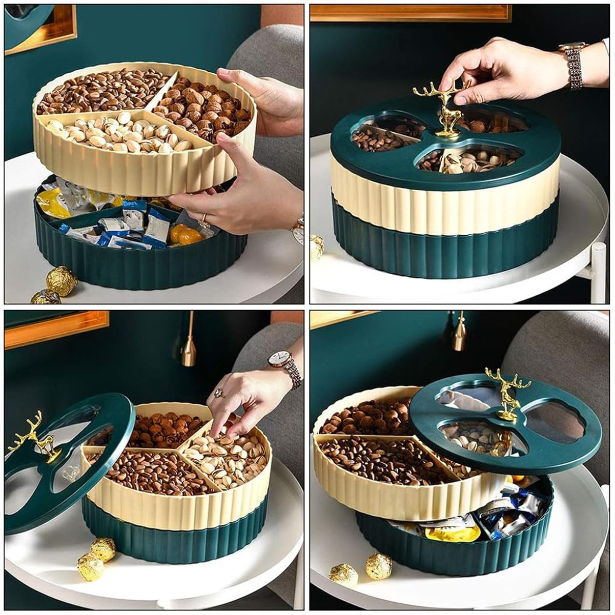 HASTHIP Snack Serving Tray Nuts Serving Tray with Lid Double-Tier 6-Compartments Snack Tray Modern Dessert Serving Tray Dried Fruit Serving Tray Candy Box Snack Holder