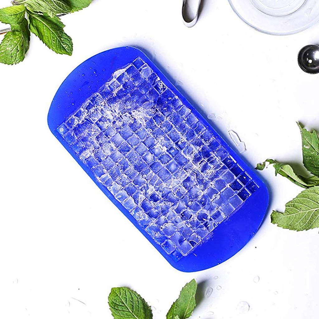 Supvox Mini Silicone Ice Cube Trays, 160 Grids Food Grade Small Ice Trays for Freezer, Ice Square Mould for Kitchen Bar Party Drinks - Blue