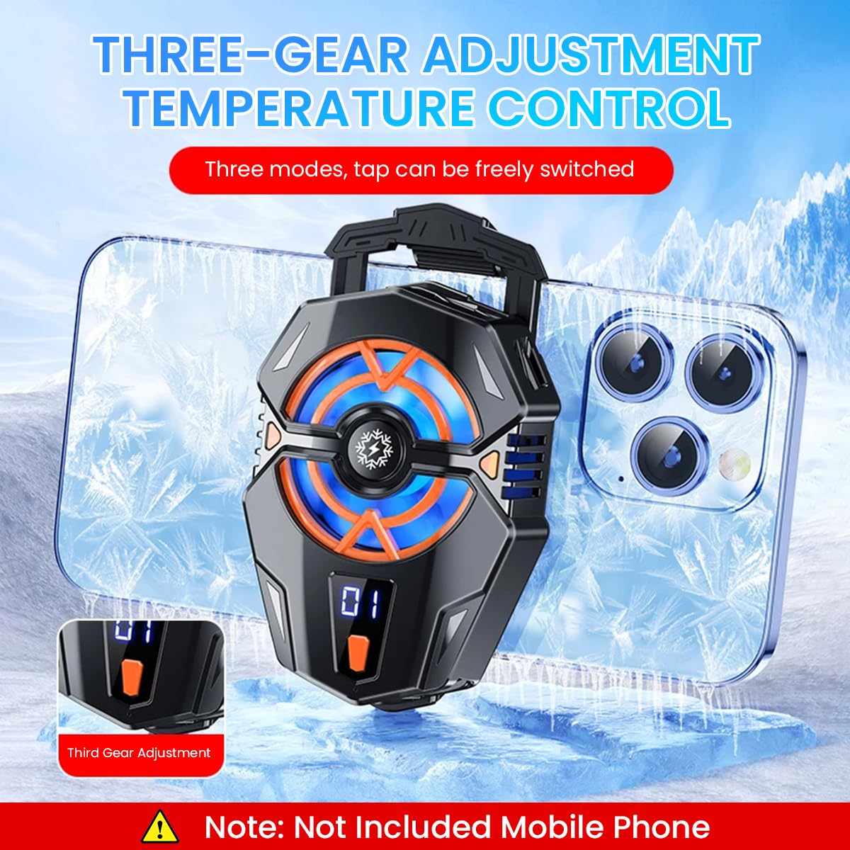 ZORBES Phone Cooler Gaming Fan, 3 Speed Adjustable Gaming Phone Cooling Fan with Digital Display and 5 Pairs Finger Covers, Phone Cooler for iOS & Android Smartphones from 4.5 to 6.7 in for Live Streaming