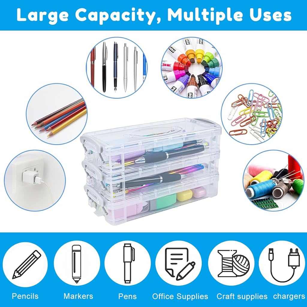 HASTHIP® 6Pack Large Capacity Pencil Box, Office Supplies Storage Organizer Box, Brush Painting Pencils Storage Box Watercolor Pen Container Drawing Tools