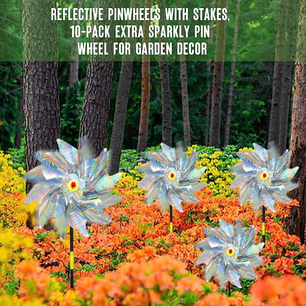 Optifit 5Pcs Bird Repellent for Balcony, Silver Reflective Pinwheels Pigeon Scarer, Ornamental 8-Blade Windmill Anti Bird Device for Roof Edge, Fence, Garden Yard Lawn