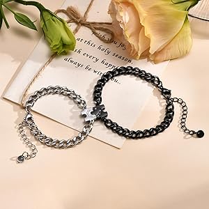 SANNIDHI® Matching Bracelets for Couples Long Distance Relationship Gifts Stainless Steel His & Hers Couple Bracelet With Puzzle-Heart Design for Anniversary, Birthday, Engagement