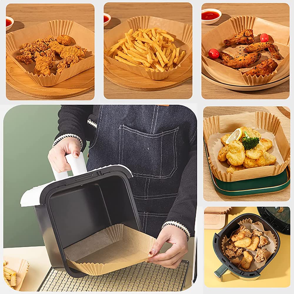 HASTHIP 50Pcs Air Fryer Disposable Paper Liner, Non-Stick Parchment Paper Plate, Oil-Proof Air Fryer Parchment Paper for Frying, Baking, Cooking, Roasting and Microwave (6.3 inches, Brown)
