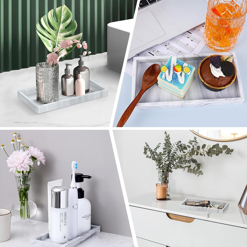 HASTHIP Bathroom Organizer Tray Silicone Jewelry Tray Accessories Holder Storage Tray Wristwatch Holder Fashion Modern Marble Pattern Silicone Jewelry Tray for Bathroom Sink, Dressing Table, 20x10cm